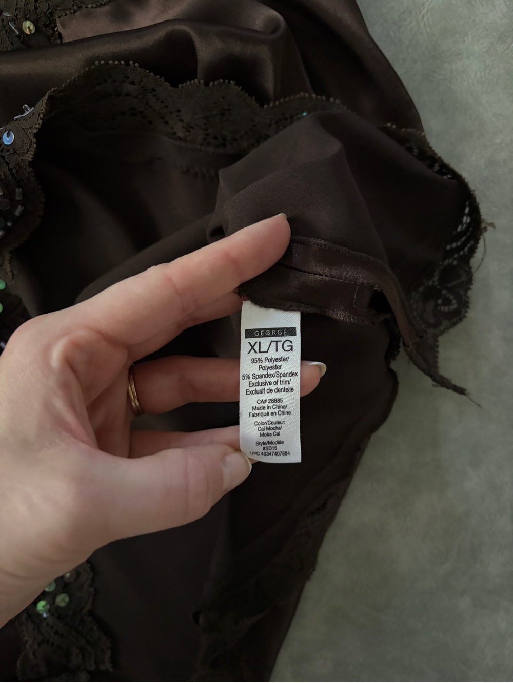 Y2K Chocolate Brown Satin Lace Sequin Beaded Girly Camisole - Picture 12 of 12